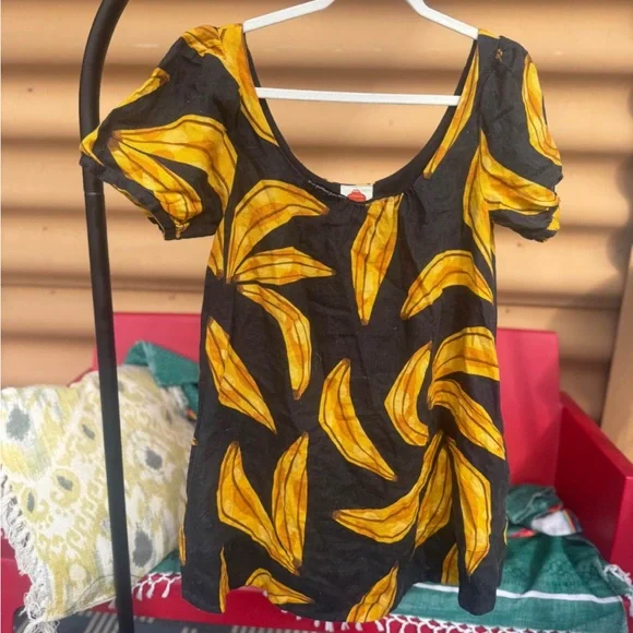 🍌 FARM RIO Black + Yellow Banana Dress - Picture 1 of 3